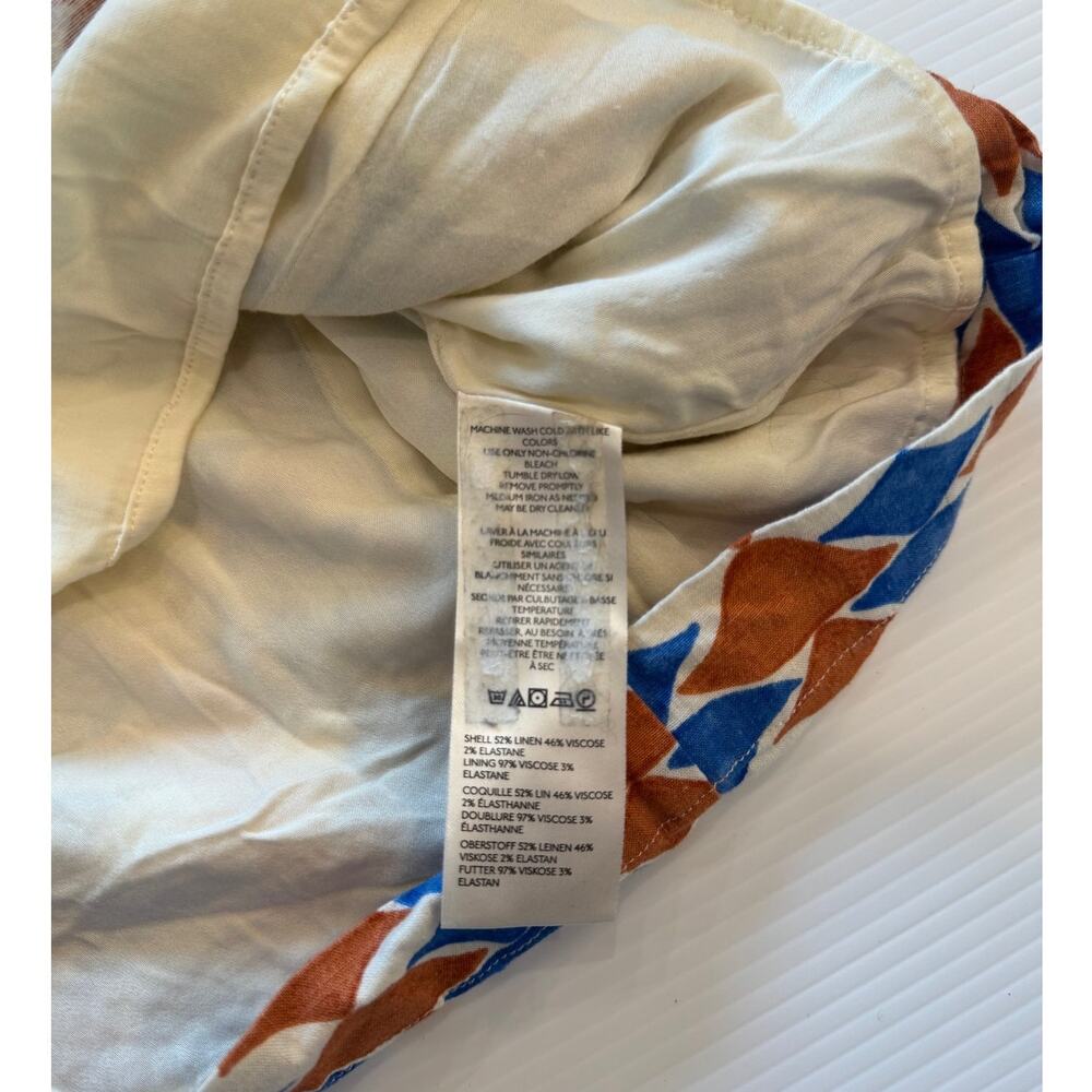 Maeve Anthropologie Ophelia Linen Blend Mini Dress 6 Blue Geometric Coastal - Picture 13 of 16